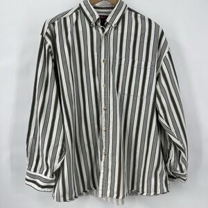 Vtg Y2K Retro Olive Stripe Button Down Men's Shirt Size XL Silenzio 100% Cotton
